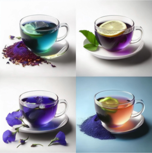 Types of colors made with butterfly blue pea flower tea and other ingredients