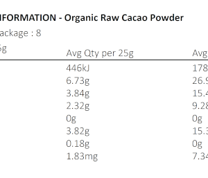 Nutrition information Organic Cacao powder 200g