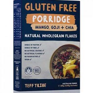 Mango, Goji & Chia Gluten free porridge made from wholegrain teff flakes