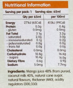 Nutrition Information SMOOZE MANGO, and COCONUT FRUIT ICE