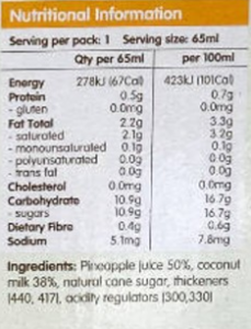 Nutrition Information SMOOZE PiINEAPPLE, and COCONUT FRUIT ICE