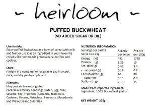 HEIRLOOM Puffed Buckwheat Nutrition information