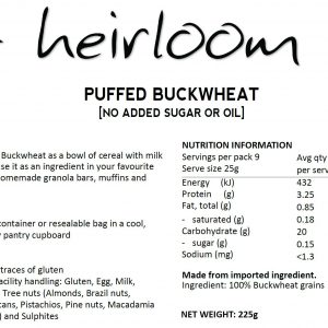HEIRLOOM Puffed Buckwheat Nutrition information