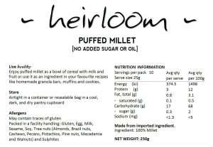 HEIRLOOM Puffed Millet Nutrition