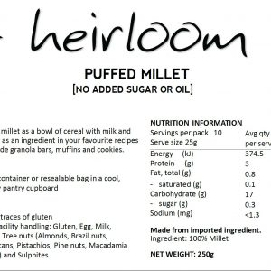 HEIRLOOM Puffed Millet Nutrition