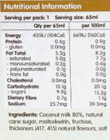 Nutrition Information SMOOZE COCONUT FRUIT ICE