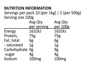 Nutritional information -HEIRLOOM Vital wheat Gluten