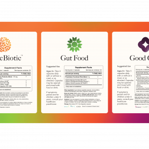Gutsi (back of kit) suggested use , supplement facts, ingredient list and storage instructions