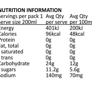 Nutrition Information Organic soursop juice 200ml