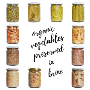 Organic vegetable preserved in brine and bottled in glass