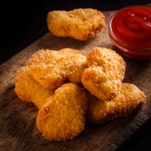 Crispy Vegan Plant-based chicken nuggets served with sauce