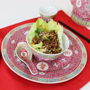 Vegan Plant-based San choy Bao prepared with lettuce and plated