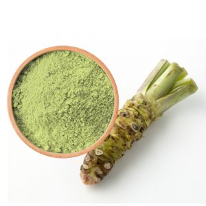 Wasabi powder with horse radish root on a side