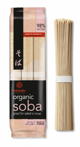Organic Noodles Soba 270g with noodle bundle on side