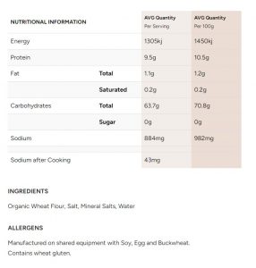 Nutrition Information - Organic Noodles Ramen 270g
