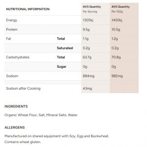 Nutrition Information - Organic Noodles Ramen 270g