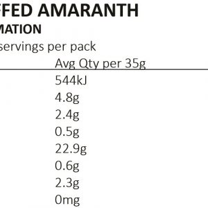 Nutrition Information Puffed Organic Amaranth