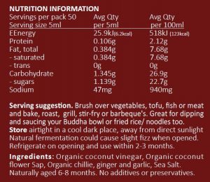 Organic Coconut Teriyaki Amino Sauce Nutrition Information
