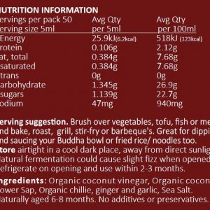Organic Coconut Teriyaki Amino Sauce Nutrition Information