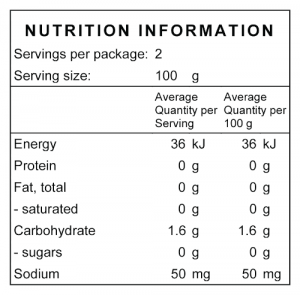 Nutrition Information EAGLOBE Konjac noodles 320g- drained 200g