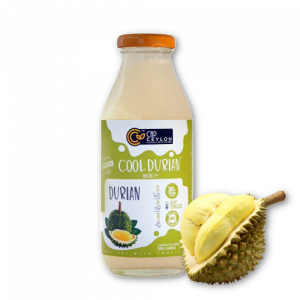 Durian juice with a cut durian on the side