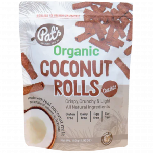 front of Organic Coconut Rolls Chocolate