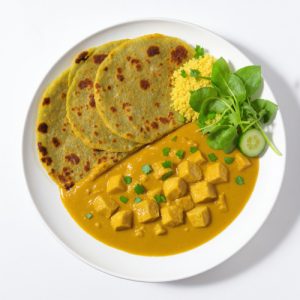 Low GI Green Gram roti served with protein curry and green salad ( diabetic reversal/ low GI)